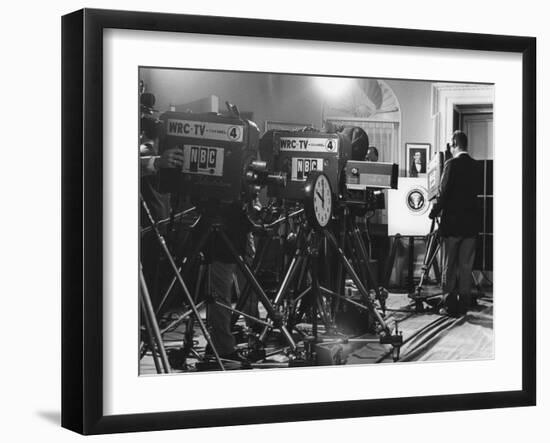 Television Cameras at an Event at the White House-null-Framed Photo