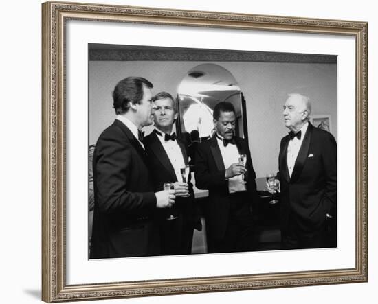 Television News Broadcasters Peter Jennings, Tom Brokaw, Bernard Shaw and Walter Cronkite-null-Framed Premium Photographic Print
