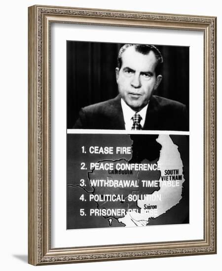 Television Screen from President Richard Nixon's 14-Minute Address of New Vietnam Peace Initiative-null-Framed Photo