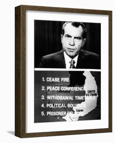 Television Screen from President Richard Nixon's 14-Minute Address of New Vietnam Peace Initiative-null-Framed Photo