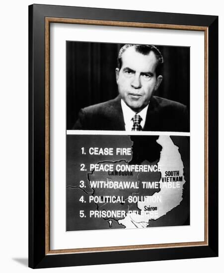 Television Screen from President Richard Nixon's 14-Minute Address of New Vietnam Peace Initiative-null-Framed Photo