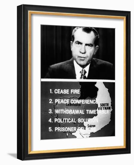 Television Screen from President Richard Nixon's 14-Minute Address of New Vietnam Peace Initiative-null-Framed Photo