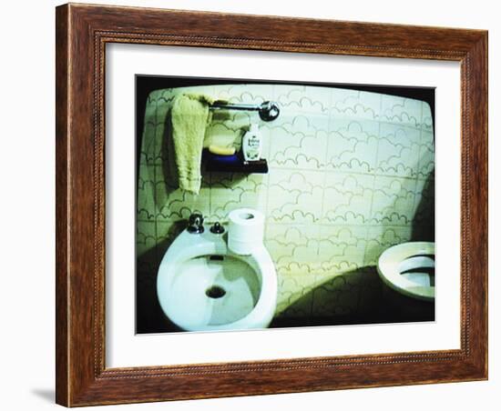 Television Screen Showing Toilet and Bidet-null-Framed Photographic Print