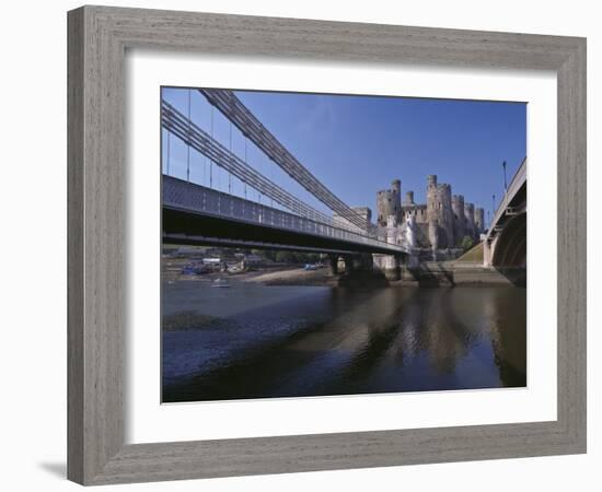 Telford Suspension Bridge, Opened in 1826, Crossing the River Conwy with Conwy Castle, Beyond-Nigel Blythe-Framed Photographic Print