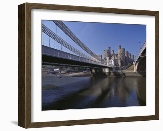 Telford Suspension Bridge, Opened in 1826, Crossing the River Conwy with Conwy Castle, Beyond-Nigel Blythe-Framed Photographic Print