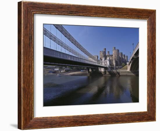 Telford Suspension Bridge, Opened in 1826, Crossing the River Conwy with Conwy Castle, Beyond-Nigel Blythe-Framed Photographic Print