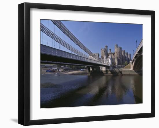 Telford Suspension Bridge, Opened in 1826, Crossing the River Conwy with Conwy Castle, Beyond-Nigel Blythe-Framed Photographic Print