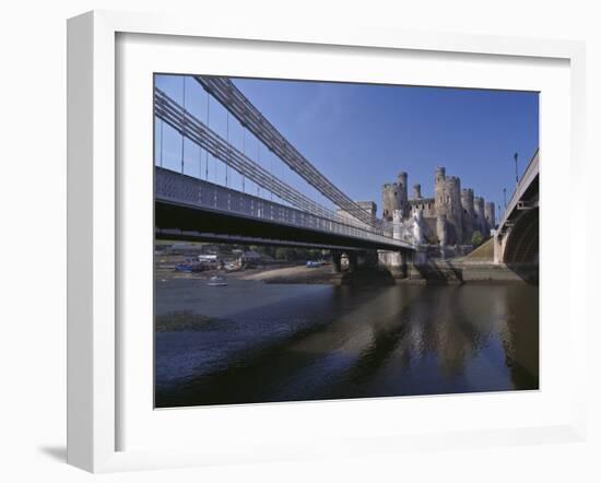 Telford Suspension Bridge, Opened in 1826, Crossing the River Conwy with Conwy Castle, Beyond-Nigel Blythe-Framed Photographic Print