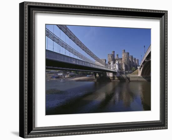 Telford Suspension Bridge, Opened in 1826, Crossing the River Conwy with Conwy Castle, Beyond-Nigel Blythe-Framed Photographic Print