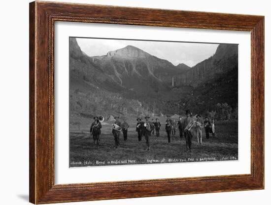 Telluride Band in Bridal Veil Park Ingram and Bridal Veil Falls, 1886-Charles Goodman-Framed Photographic Print