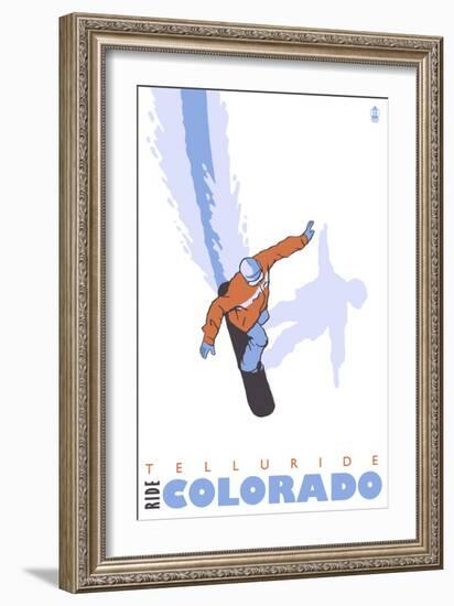 Telluride, Colorado, Snowboard Stylized-Lantern Press-Framed Art Print