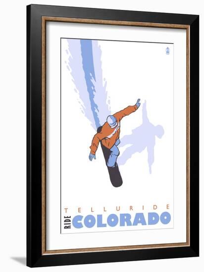 Telluride, Colorado, Snowboard Stylized-Lantern Press-Framed Art Print