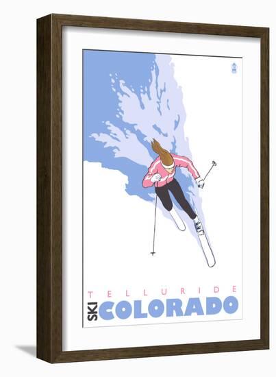 Telluride, Colorado, Stylized Skier-Lantern Press-Framed Art Print