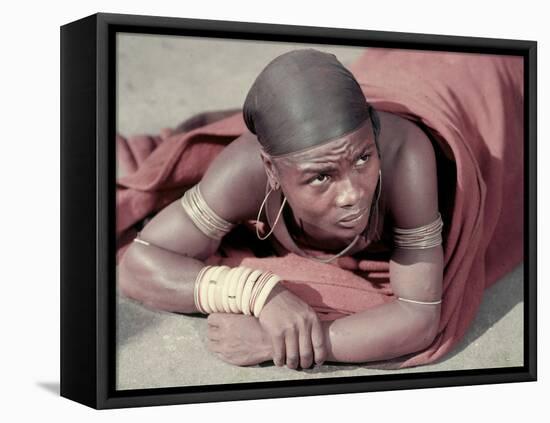 Tembu Miner Wearing Red Ochre Dyed Blanket Awaits Medial Check, Johannesburg, South Africa 1950-Margaret Bourke-White-Framed Premier Image Canvas