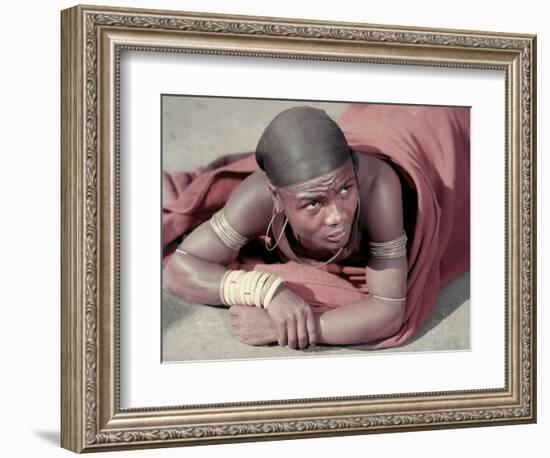 Tembu Miner Wearing Red Ochre Dyed Blanket Awaits Medial Check, Johannesburg, South Africa 1950-Margaret Bourke-White-Framed Photographic Print