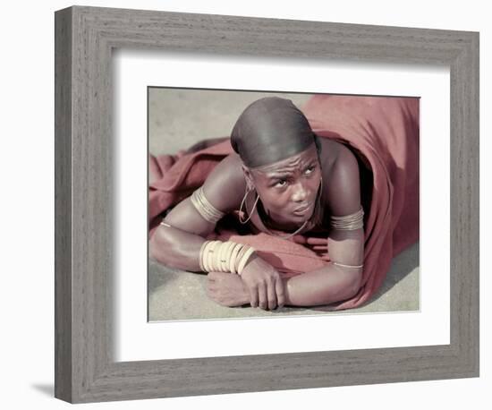 Tembu Miner Wearing Red Ochre Dyed Blanket Awaits Medial Check, Johannesburg, South Africa 1950-Margaret Bourke-White-Framed Photographic Print