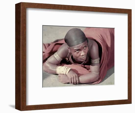 Tembu Miner Wearing Red Ochre Dyed Blanket Awaits Medial Check, Johannesburg, South Africa 1950-Margaret Bourke-White-Framed Photographic Print