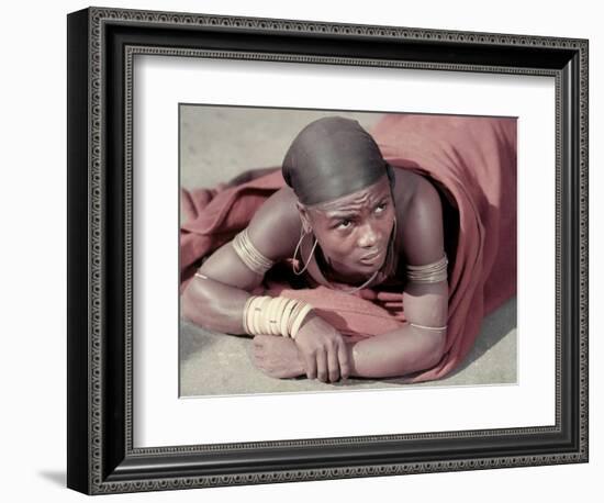 Tembu Miner Wearing Red Ochre Dyed Blanket Awaits Medial Check, Johannesburg, South Africa 1950-Margaret Bourke-White-Framed Photographic Print