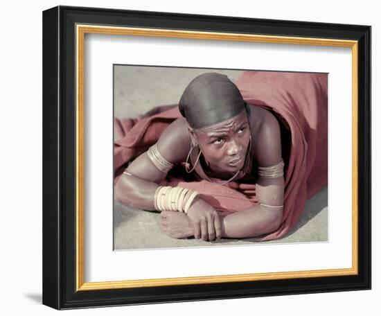 Tembu Miner Wearing Red Ochre Dyed Blanket Awaits Medial Check, Johannesburg, South Africa 1950-Margaret Bourke-White-Framed Photographic Print