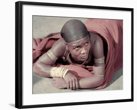 Tembu Miner Wearing Red Ochre Dyed Blanket Awaits Medial Check, Johannesburg, South Africa 1950-Margaret Bourke-White-Framed Premium Photographic Print