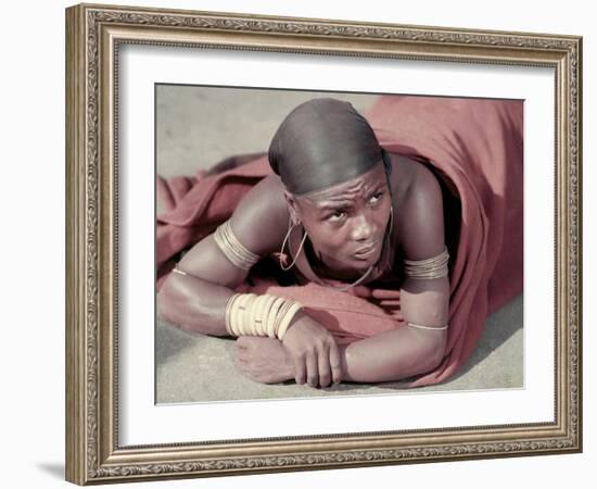 Tembu Miner Wearing Red Ochre Dyed Blanket Awaits Medial Check, Johannesburg, South Africa 1950-Margaret Bourke-White-Framed Photographic Print