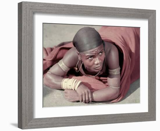 Tembu Miner Wearing Red Ochre Dyed Blanket Awaits Medial Check, Johannesburg, South Africa 1950-Margaret Bourke-White-Framed Photographic Print