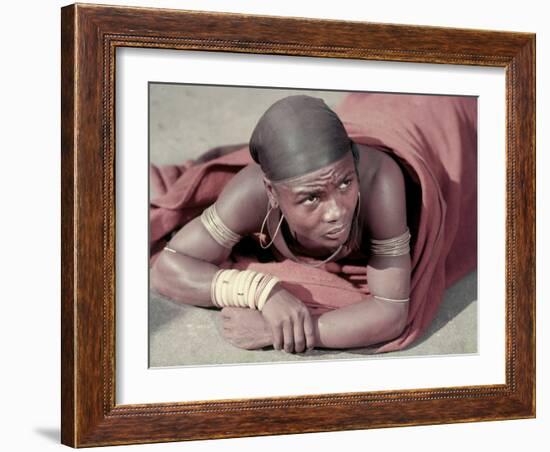 Tembu Miner Wearing Red Ochre Dyed Blanket Awaits Medial Check, Johannesburg, South Africa 1950-Margaret Bourke-White-Framed Photographic Print