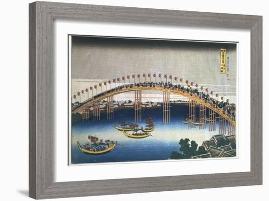 Temma Bridge, Osaka, Japan, 1830-Katsushika Hokusai-Framed Giclee Print
