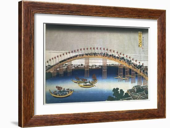 Temma Bridge, Osaka, Japan, 1830-Katsushika Hokusai-Framed Giclee Print