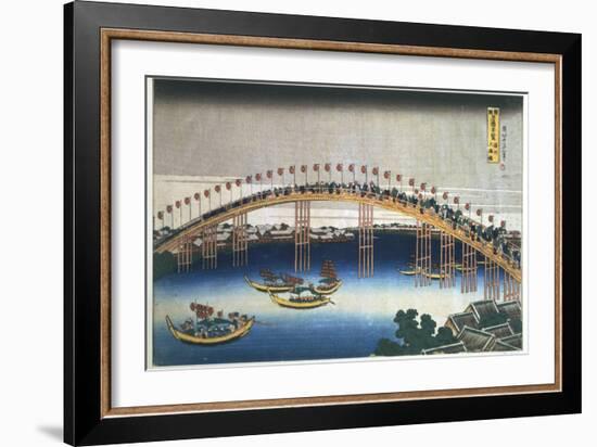 Temma Bridge, Osaka, Japan, 1830-Katsushika Hokusai-Framed Giclee Print