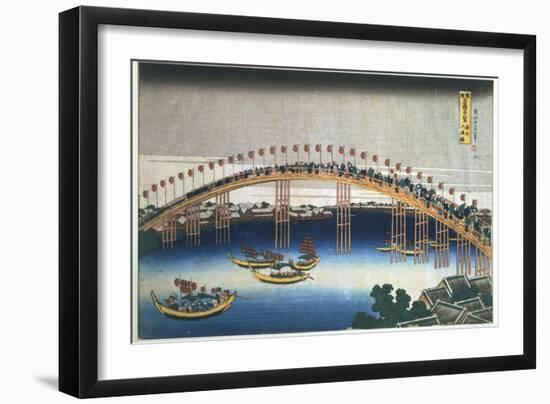 Temma Bridge, Osaka, Japan, 1830-Katsushika Hokusai-Framed Giclee Print