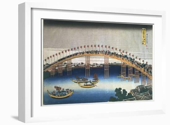 Temma Bridge, Osaka, Japan, 1830-Katsushika Hokusai-Framed Giclee Print