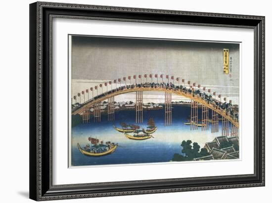 Temma Bridge, Osaka, Japan, 1830-Katsushika Hokusai-Framed Giclee Print