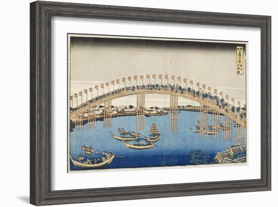 Temma Bridge, Settsu Province, Series Wondrous Views of Famous Bridges, Various Provinces, c.1835-Katsushika Hokusai-Framed Giclee Print