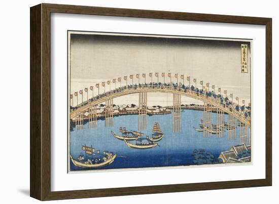 Temma Bridge, Settsu Province, Series Wondrous Views of Famous Bridges, Various Provinces, c.1835-Katsushika Hokusai-Framed Giclee Print