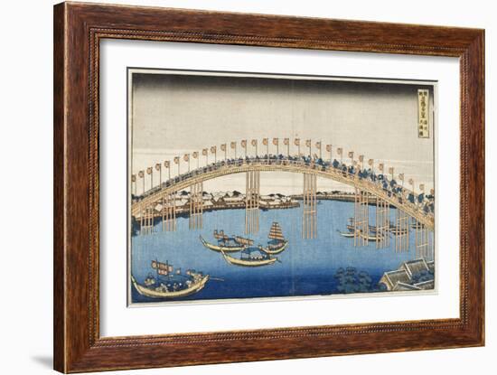 Temma Bridge, Settsu Province, Series Wondrous Views of Famous Bridges, Various Provinces, c.1835-Katsushika Hokusai-Framed Giclee Print