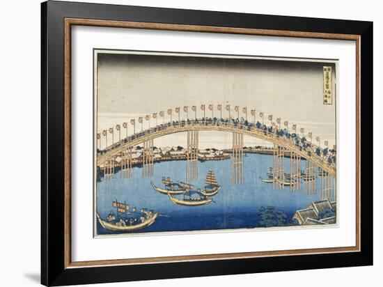 Temma Bridge, Settsu Province, Series Wondrous Views of Famous Bridges, Various Provinces, c.1835-Katsushika Hokusai-Framed Giclee Print