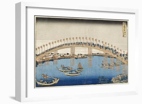 Temma Bridge, Settsu Province, Series Wondrous Views of Famous Bridges, Various Provinces, c.1835-Katsushika Hokusai-Framed Giclee Print