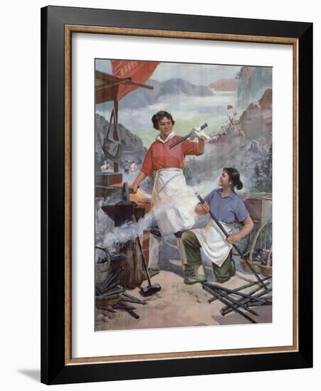 "Tempering", Propaganda Poster from the Chinese Cultural Revolution, 1970-null-Framed Giclee Print