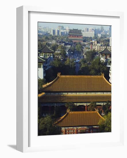 Temple Buildings in Jingshan Park Looking Down to the Drum Tower in the Distance, Beijing, China-Kober Christian-Framed Photographic Print