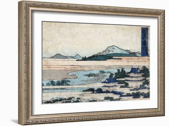 Temple Buildings in Landscape with Mountains, Japanese Wood-Cut Print-Lantern Press-Framed Art Print