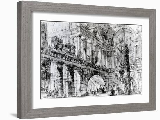 Temple Courtyard (Pen and Ink on Paper)-Giovanni Battista Piranesi-Framed Giclee Print