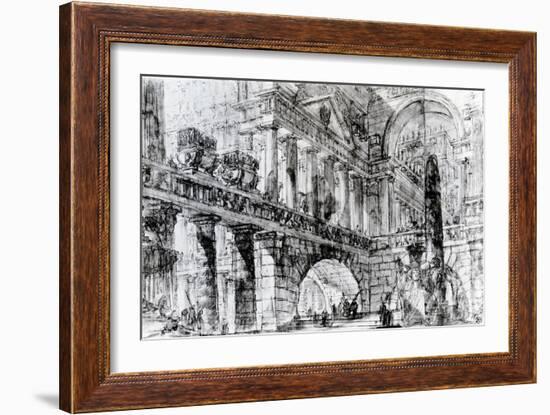 Temple Courtyard (Pen and Ink on Paper)-Giovanni Battista Piranesi-Framed Giclee Print