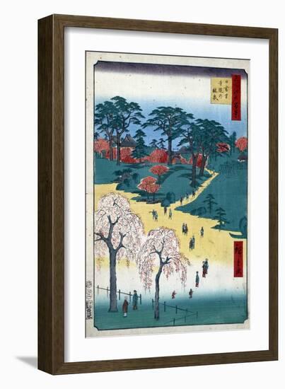 Temple Gardens in Nippori (One Hundred Famous Views of Ed), 1856-1858-Utagawa Hiroshige-Framed Giclee Print