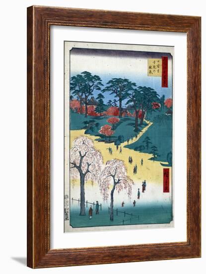 Temple Gardens in Nippori (One Hundred Famous Views of Ed), 1856-1858-Utagawa Hiroshige-Framed Giclee Print