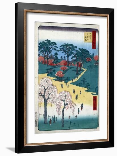 Temple Gardens in Nippori (One Hundred Famous Views of Ed), 1856-1858-Utagawa Hiroshige-Framed Giclee Print