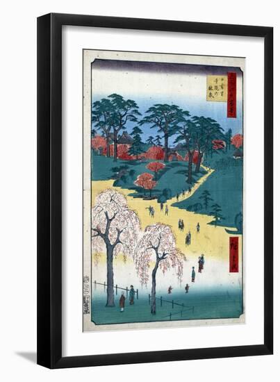 Temple Gardens in Nippori (One Hundred Famous Views of Ed), 1856-1858-Utagawa Hiroshige-Framed Giclee Print