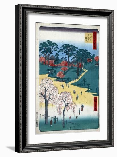 Temple Gardens in Nippori (One Hundred Famous Views of Ed), 1856-1858-Utagawa Hiroshige-Framed Giclee Print