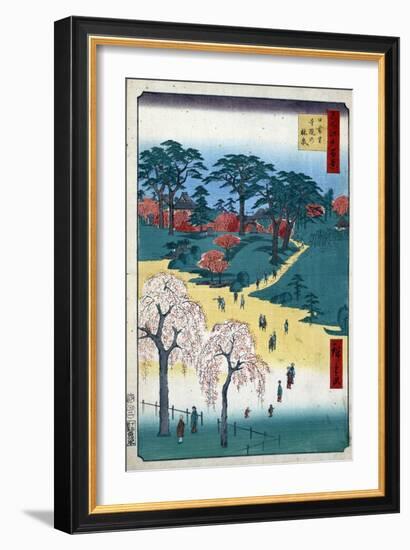 Temple Gardens in Nippori (One Hundred Famous Views of Ed), 1856-1858-Utagawa Hiroshige-Framed Giclee Print