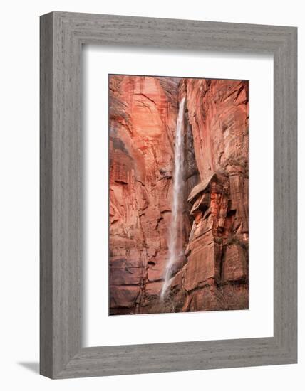 Temple of Sinawava Waterfall Red Rock Wall Zion Canyon National Park Utah-BILLPERRY-Framed Photographic Print